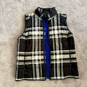 LAUREN- Ralph Lauren- Black and White plaid puffer vest- Large